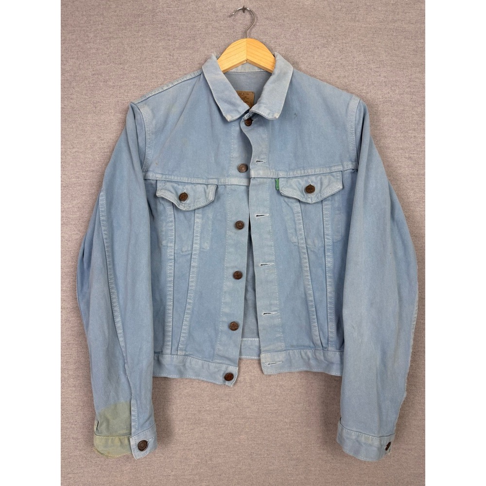Vintage Levis 70520 Green Tab Denim Trucker Jacket Light Blue 80s Mens 40 GB